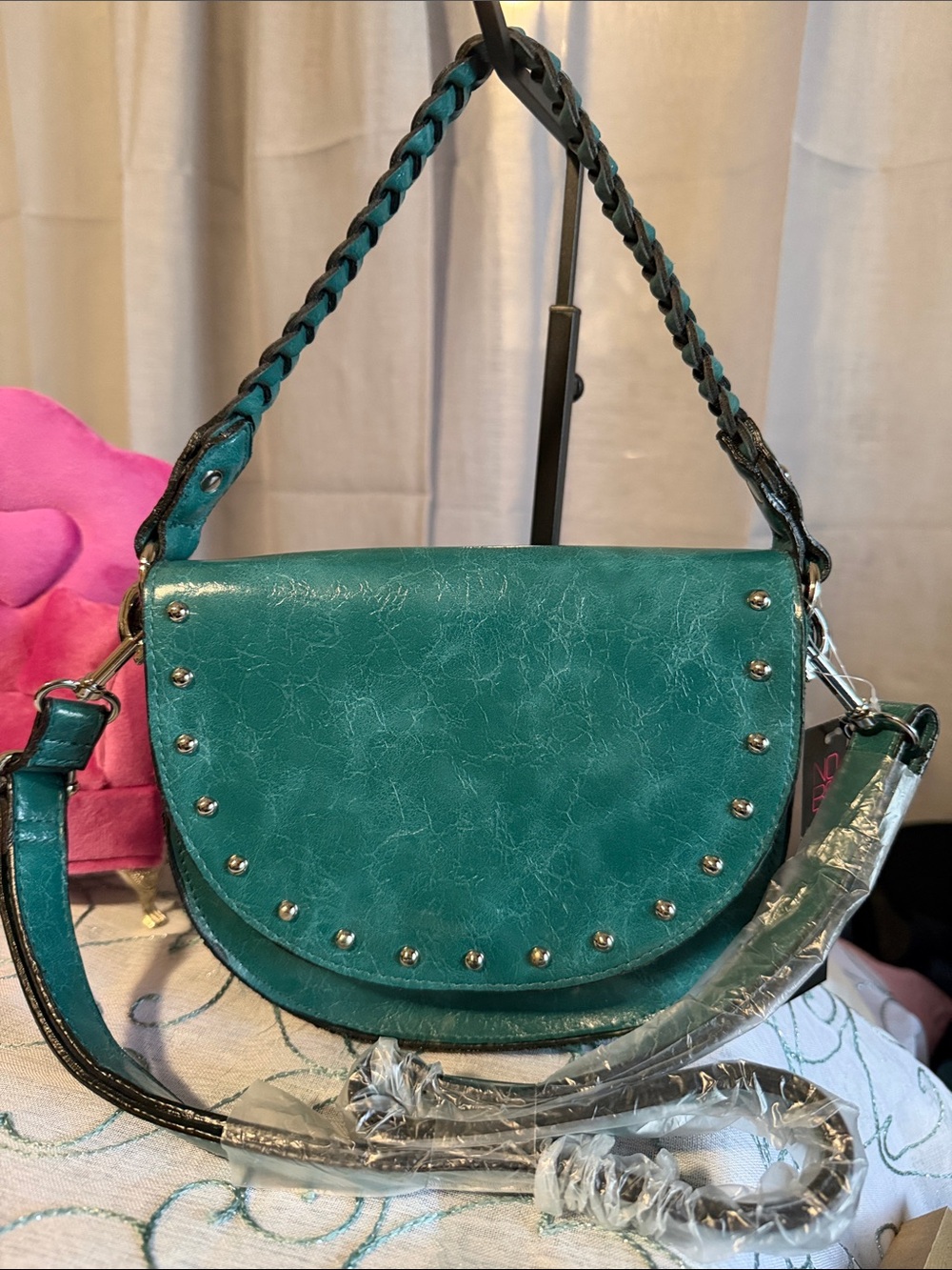 No Boundaries Teal Studded Crossbody Bag